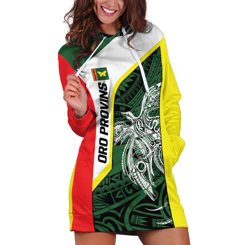 Personalised PNG Oro Province Hoodie Dress Bird of Paradise Tattoo Flag Motif - Polynesian Pride