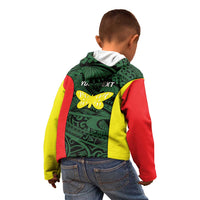 Personalised PNG Oro Province Kid Hoodie Bird of Paradise Tattoo Flag Motif - Polynesian Pride