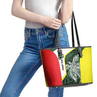 Personalised PNG Oro Province Leather Tote Bag Bird of Paradise Tattoo Flag Motif - Polynesian Pride