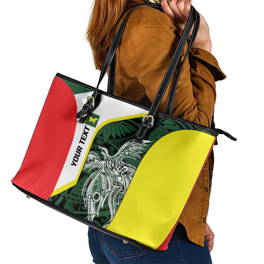 Personalised PNG Oro Province Leather Tote Bag Bird of Paradise Tattoo Flag Motif - Polynesian Pride