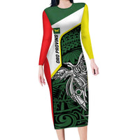 Personalised PNG Oro Province Long Sleeve Bodycon Dress Bird of Paradise Tattoo Flag Motif - Polynesian Pride