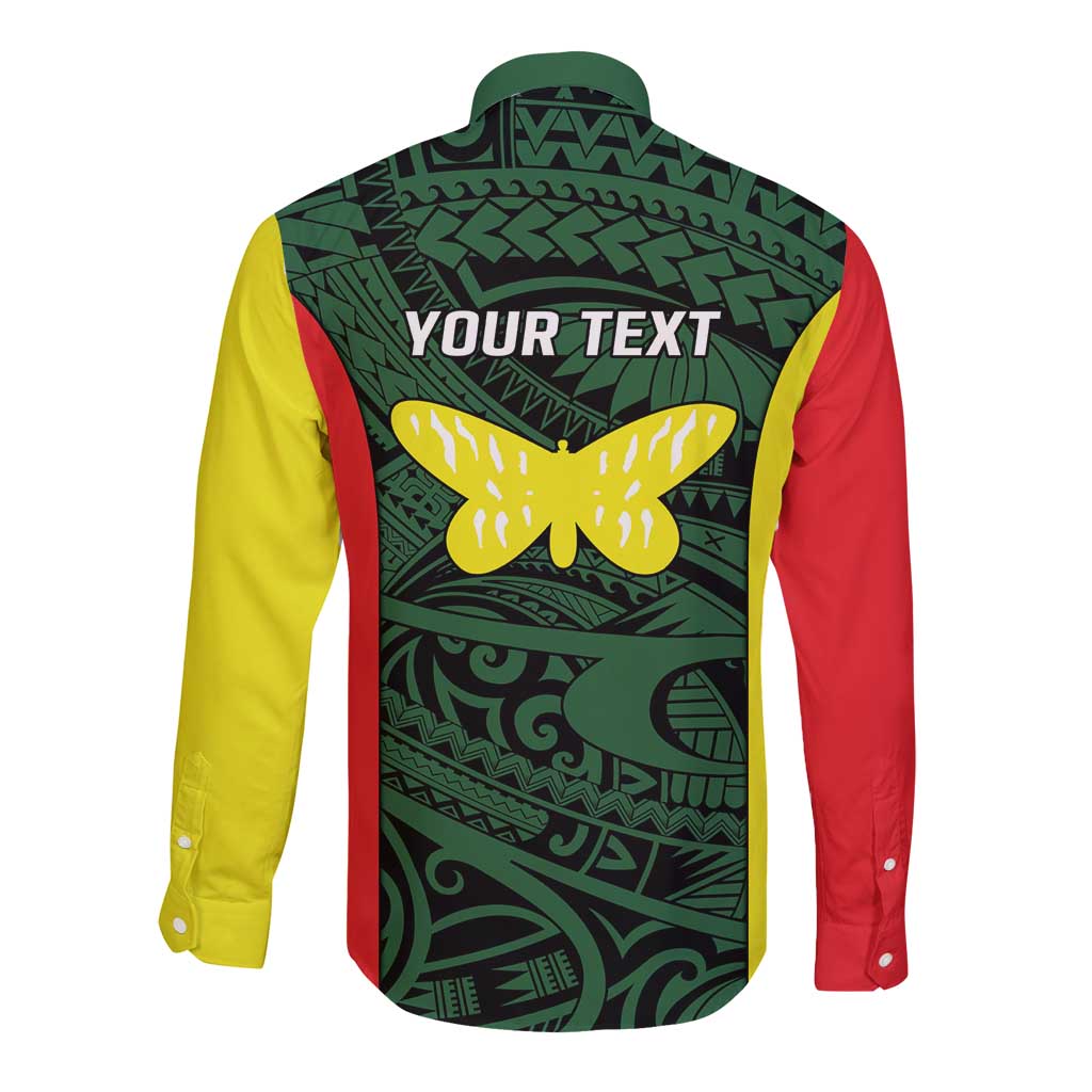 Personalised PNG Oro Province Long Sleeve Button Shirt Bird of Paradise Tattoo Flag Motif - Polynesian Pride