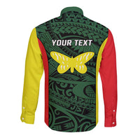 Personalised PNG Oro Province Long Sleeve Button Shirt Bird of Paradise Tattoo Flag Motif - Polynesian Pride