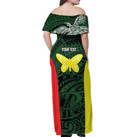 Personalised PNG Oro Province Off Shoulder Maxi Dress Bird of Paradise Tattoo Flag Motif - Polynesian Pride