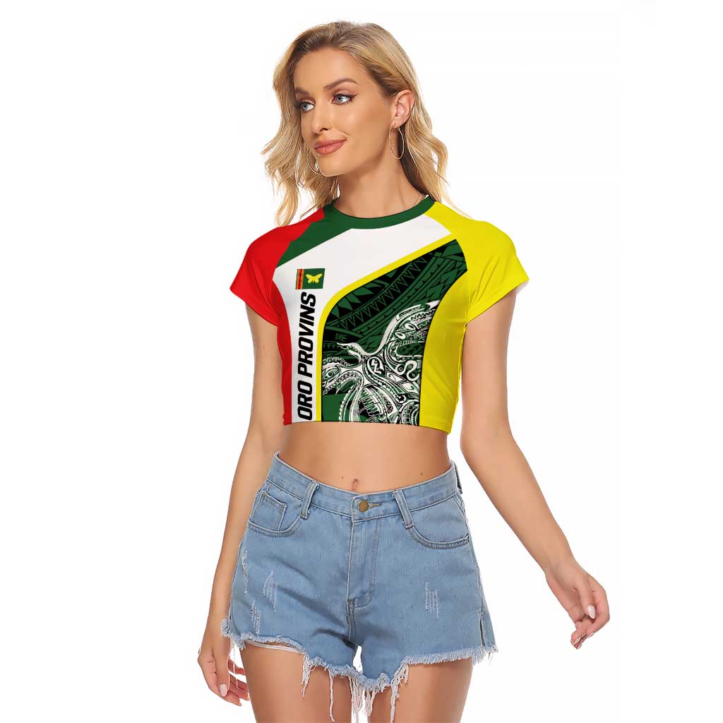 Personalised PNG Oro Province Raglan Cropped T Shirt Bird of Paradise Tattoo Flag Motif - Polynesian Pride