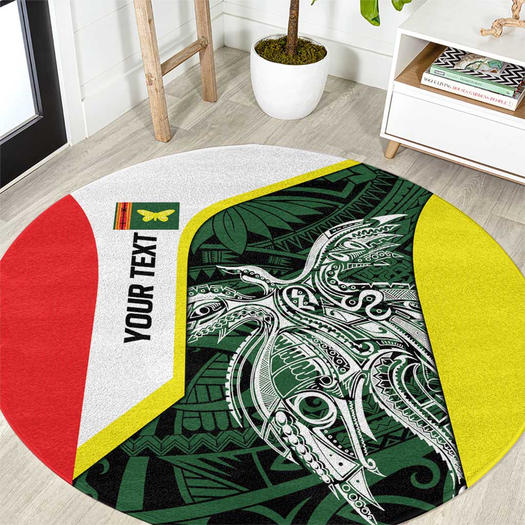 Personalised PNG Oro Province Round Carpet Bird of Paradise Tattoo Flag Motif LT9 Green - Polynesian Pride