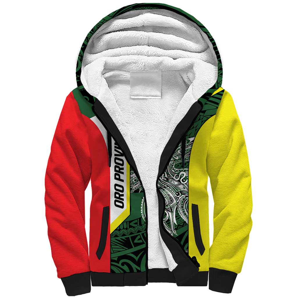 Personalised PNG Oro Province Sherpa Hoodie Bird of Paradise Tattoo Flag Motif LT9 Unisex Green - Polynesian Pride