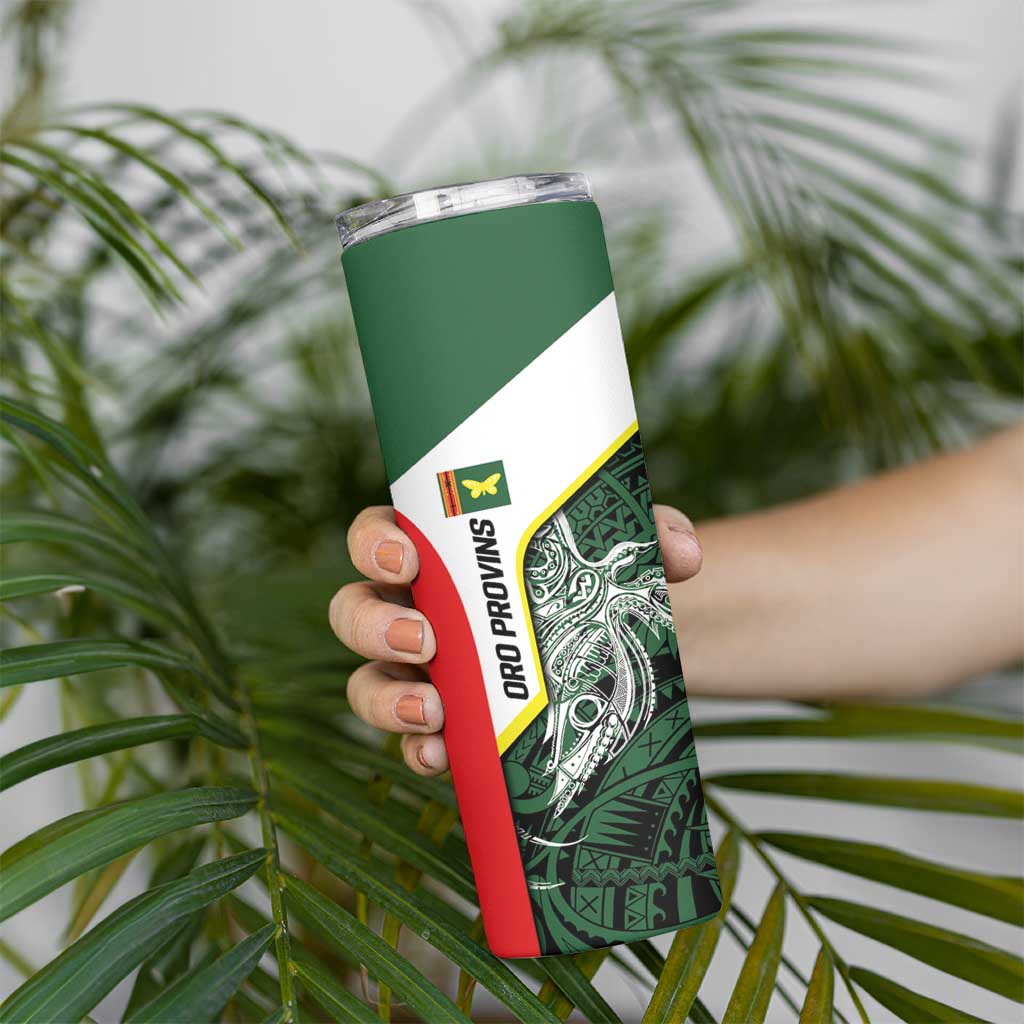 Personalised PNG Oro Province Skinny Tumbler Bird of Paradise Tattoo Flag Motif LT9 - Polynesian Pride