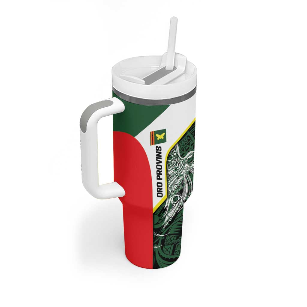Personalised PNG Oro Province Tumbler With Handle Bird of Paradise Tattoo Flag Motif - Polynesian Pride