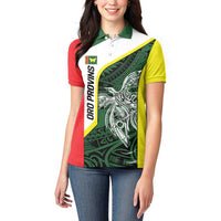 Personalised PNG Oro Province Women Polo Shirt Bird of Paradise Tattoo Flag Motif - Polynesian Pride