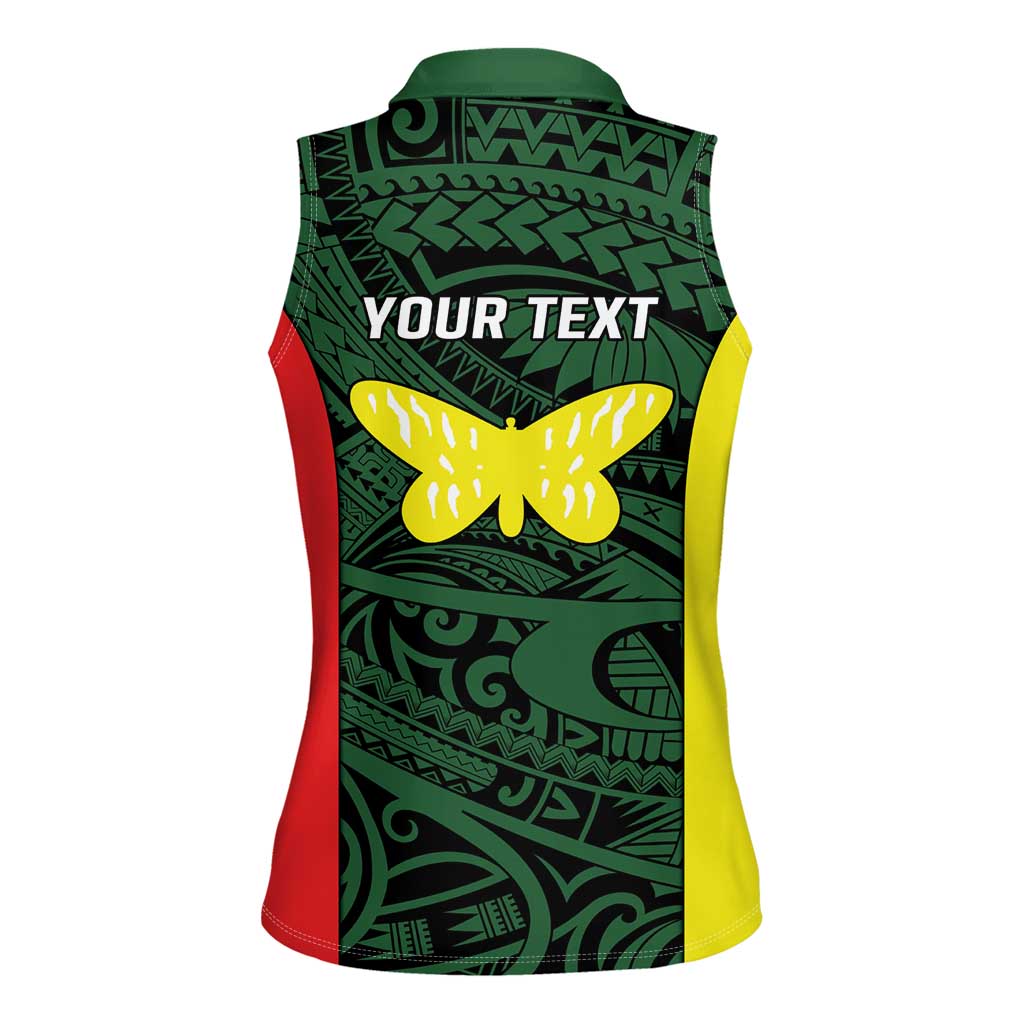 Personalised PNG Oro Province Women Sleeveless Polo Shirt Bird of Paradise Tattoo Flag Motif - Polynesian Pride