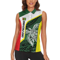 Personalised PNG Oro Province Women Sleeveless Polo Shirt Bird of Paradise Tattoo Flag Motif - Polynesian Pride