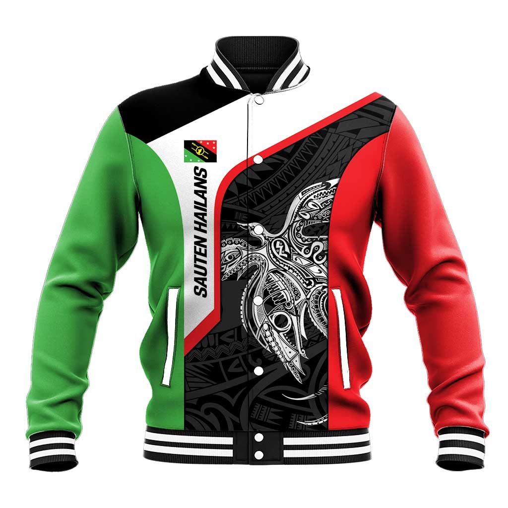 Personalised PNG Southern Highlands Province Baseball Jacket Bird of Paradise Tattoo Flag Motif - Polynesian Pride