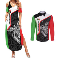 Personalised PNG Southern Highlands Province Couples Matching Summer Maxi Dress and Long Sleeve Button Shirt Bird of Paradise Tattoo Flag Motif - Polynesian Pride