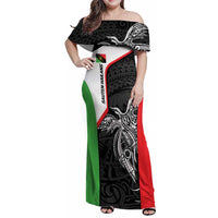 Personalised PNG Southern Highlands Province Family Matching Off Shoulder Maxi Dress and Hawaiian Shirt Bird of Paradise Tattoo Flag Motif - Polynesian Pride