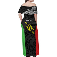 Personalised PNG Southern Highlands Province Family Matching Off Shoulder Maxi Dress and Hawaiian Shirt Bird of Paradise Tattoo Flag Motif - Polynesian Pride