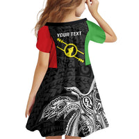 Personalised PNG Southern Highlands Province Family Matching Off Shoulder Short Dress and Hawaiian Shirt Bird of Paradise Tattoo Flag Motif - Polynesian Pride