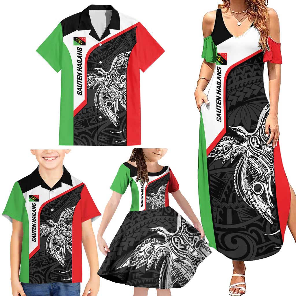 Personalised PNG Southern Highlands Province Family Matching Summer Maxi Dress and Hawaiian Shirt Bird of Paradise Tattoo Flag Motif - Polynesian Pride