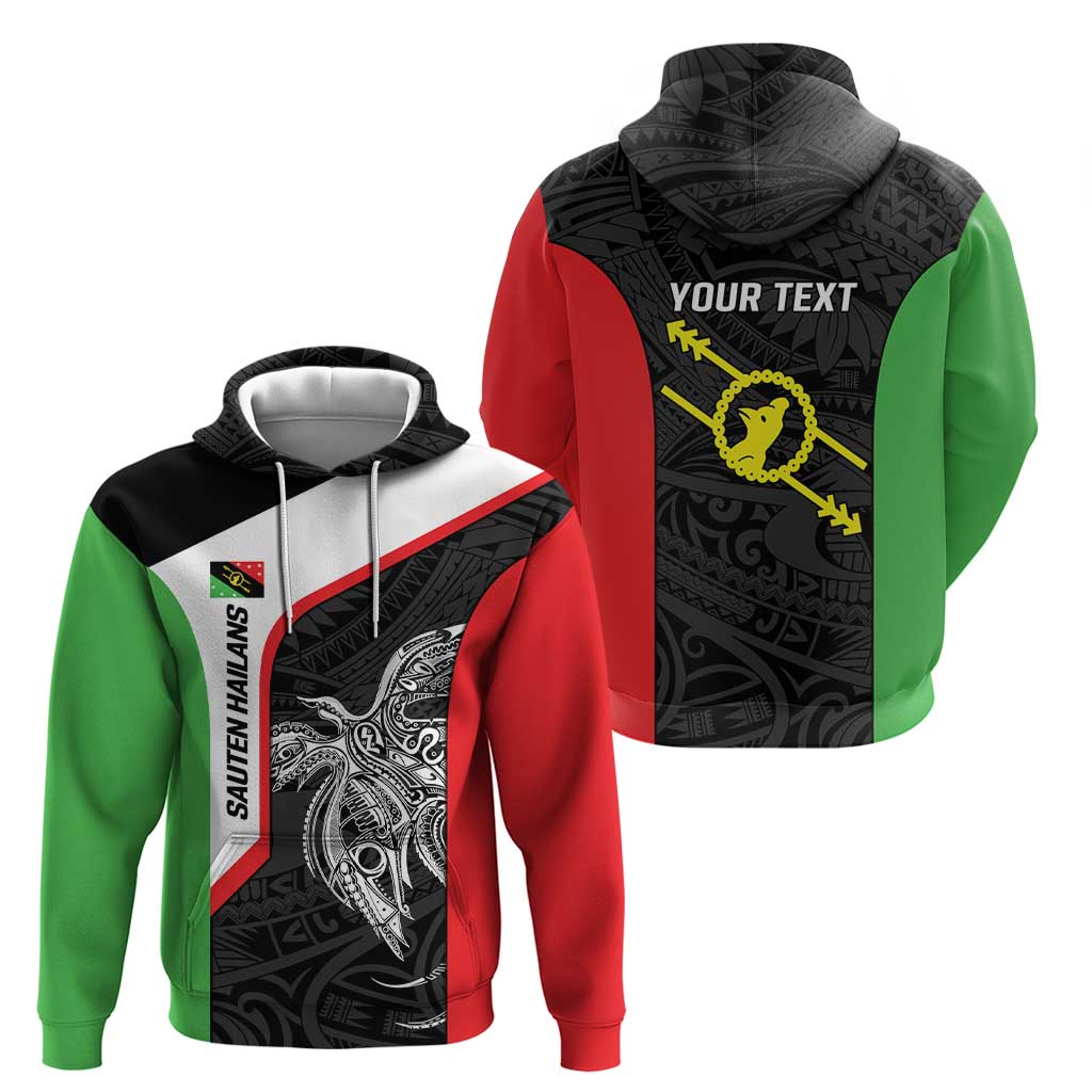 Personalised PNG Southern Highlands Province Hoodie Bird of Paradise Tattoo Flag Motif - Polynesian Pride