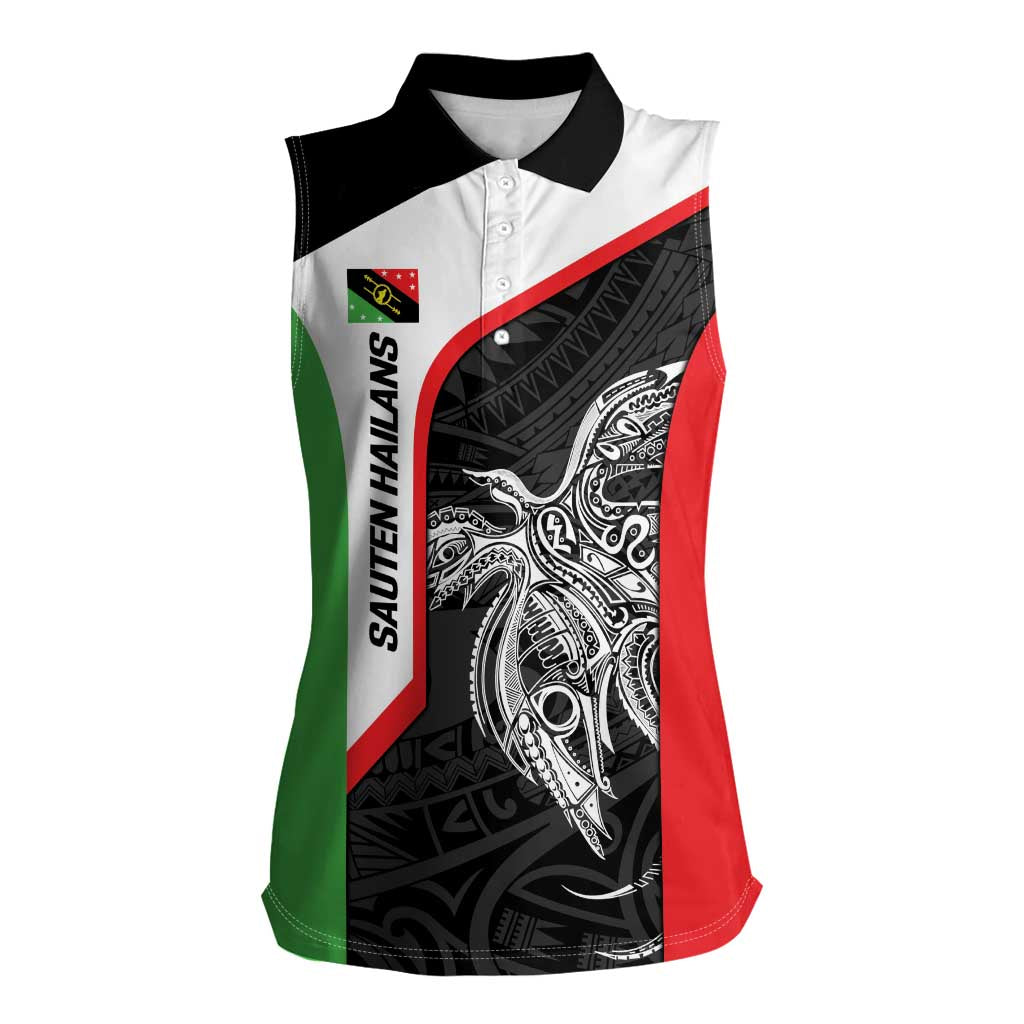 Personalised PNG Southern Highlands Province Women Sleeveless Polo Shirt Bird of Paradise Tattoo Flag Motif - Polynesian Pride