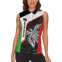 Personalised PNG Southern Highlands Province Women Sleeveless Polo Shirt Bird of Paradise Tattoo Flag Motif - Polynesian Pride
