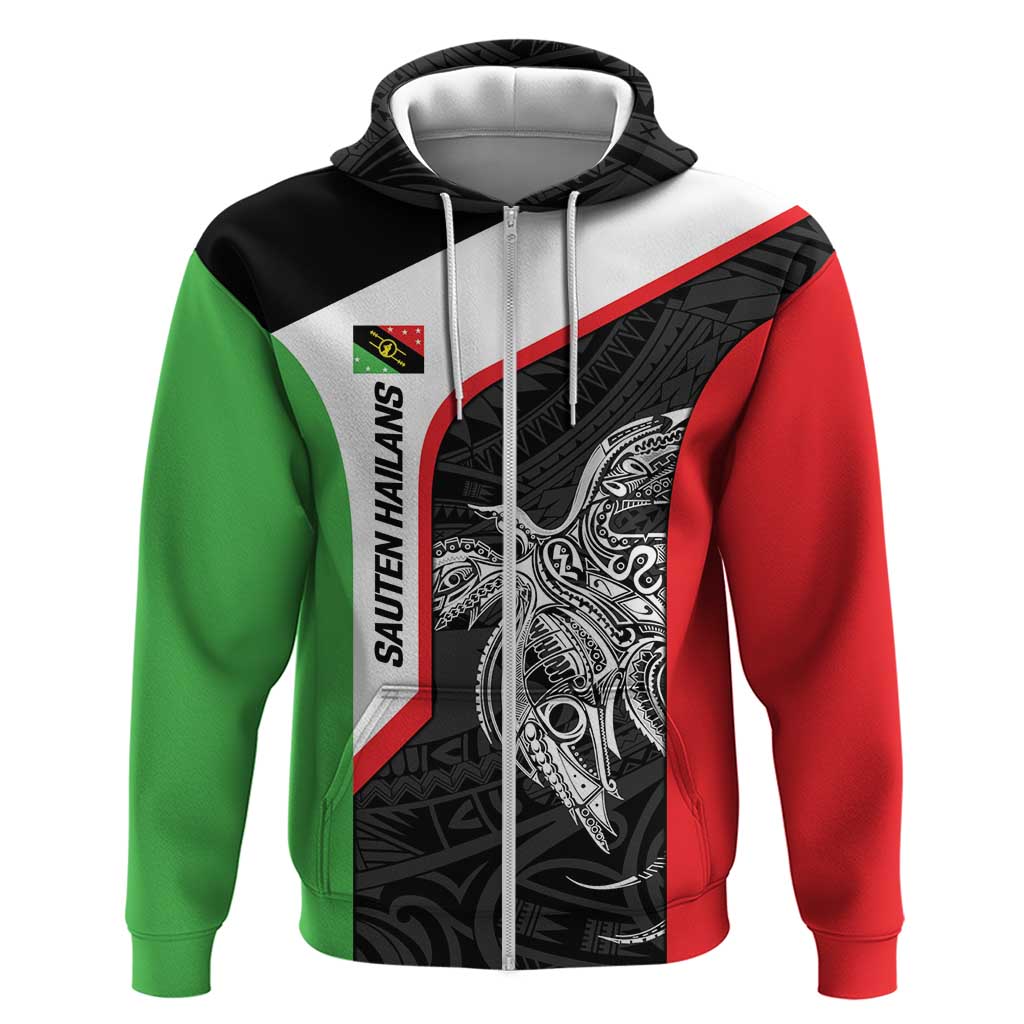 Personalised PNG Southern Highlands Province Zip Hoodie Bird of Paradise Tattoo Flag Motif - Polynesian Pride