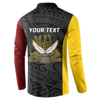 Personalised PNG Western Province Button Sweatshirt Bird of Paradise Tattoo Flag Motif - Polynesian Pride