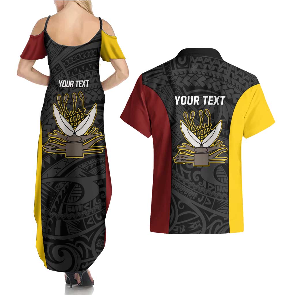 Personalised PNG Western Province Couples Matching Summer Maxi Dress and Hawaiian Shirt Bird of Paradise Tattoo Flag Motif - Polynesian Pride