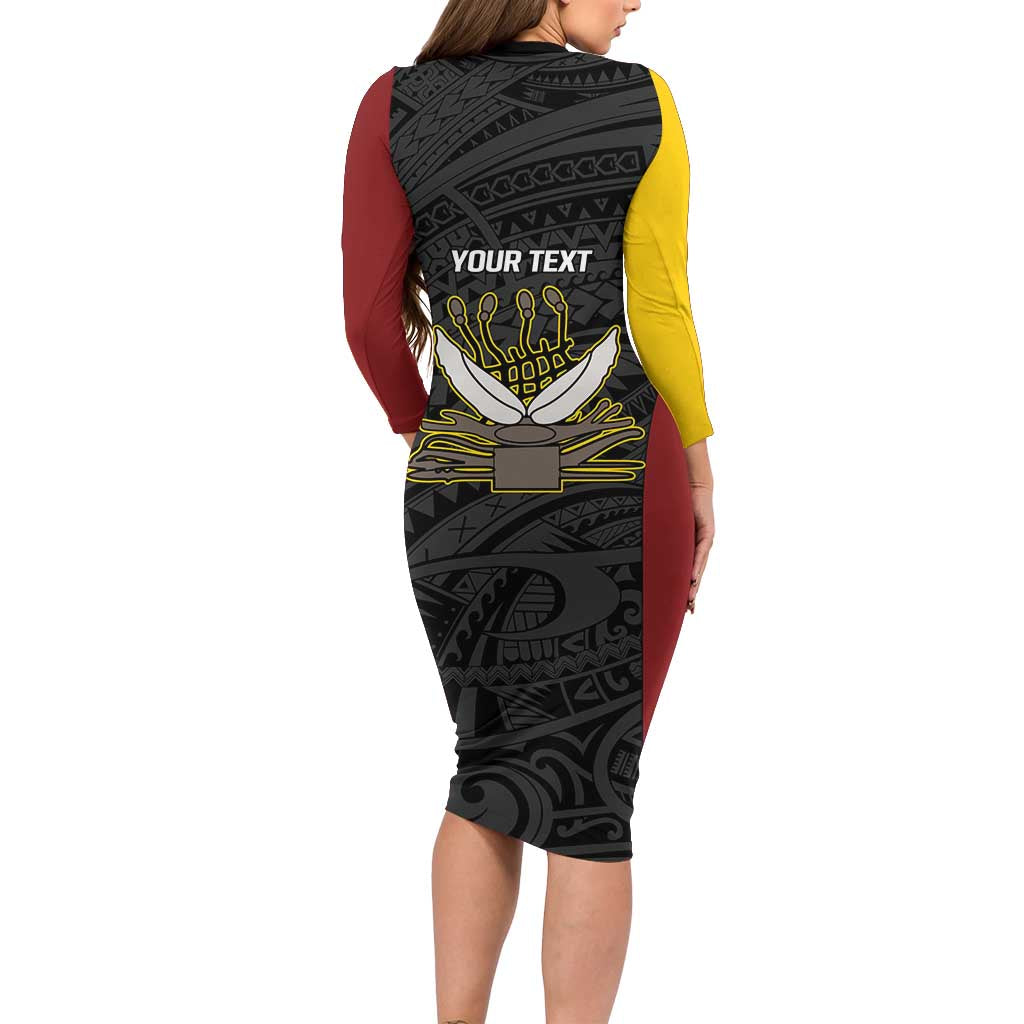 Personalised PNG Western Province Family Matching Long Sleeve Bodycon Dress and Hawaiian Shirt Bird of Paradise Tattoo Flag Motif - Polynesian Pride