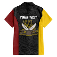 Personalised PNG Western Province Family Matching Off The Shoulder Long Sleeve Dress and Hawaiian Shirt Bird of Paradise Tattoo Flag Motif - Polynesian Pride