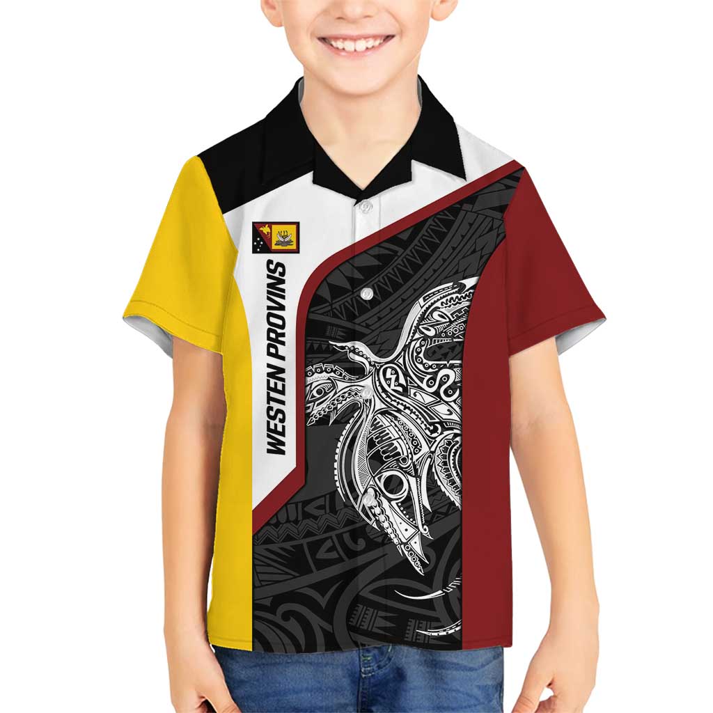 Personalised PNG Western Province Family Matching Off Shoulder Maxi Dress and Hawaiian Shirt Bird of Paradise Tattoo Flag Motif - Polynesian Pride