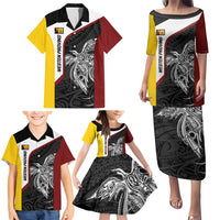 Personalised PNG Western Province Family Matching Puletasi and Hawaiian Shirt Bird of Paradise Tattoo Flag Motif - Polynesian Pride