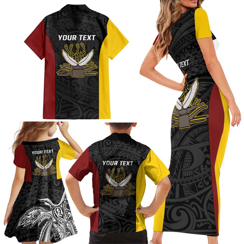 Personalised PNG Western Province Family Matching Short Sleeve Bodycon Dress and Hawaiian Shirt Bird of Paradise Tattoo Flag Motif - Polynesian Pride