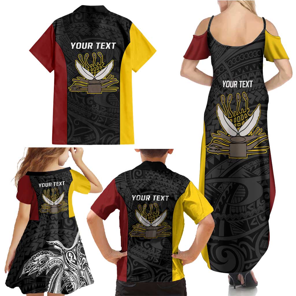 Personalised PNG Western Province Family Matching Summer Maxi Dress and Hawaiian Shirt Bird of Paradise Tattoo Flag Motif - Polynesian Pride