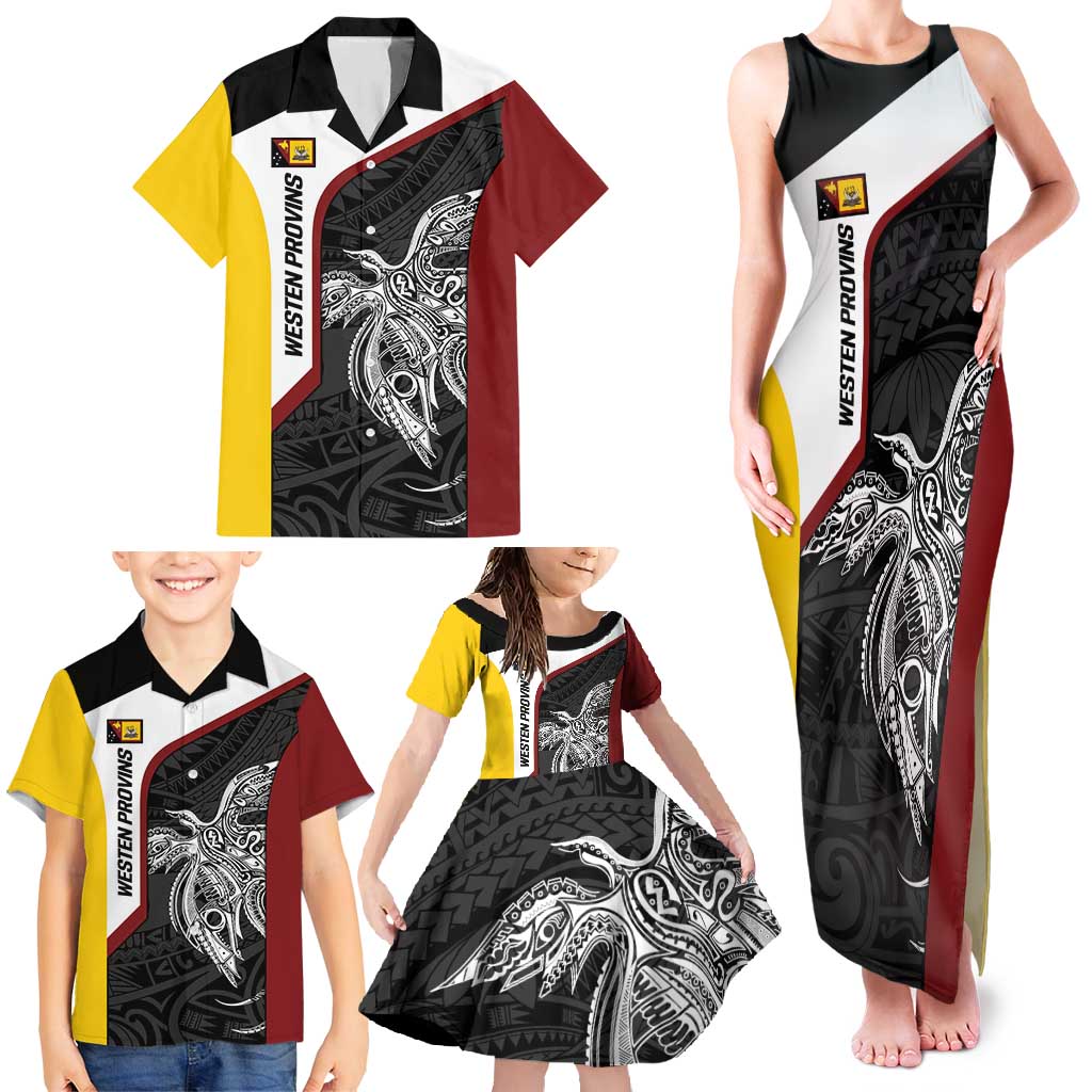 Personalised PNG Western Province Family Matching Tank Maxi Dress and Hawaiian Shirt Bird of Paradise Tattoo Flag Motif - Polynesian Pride