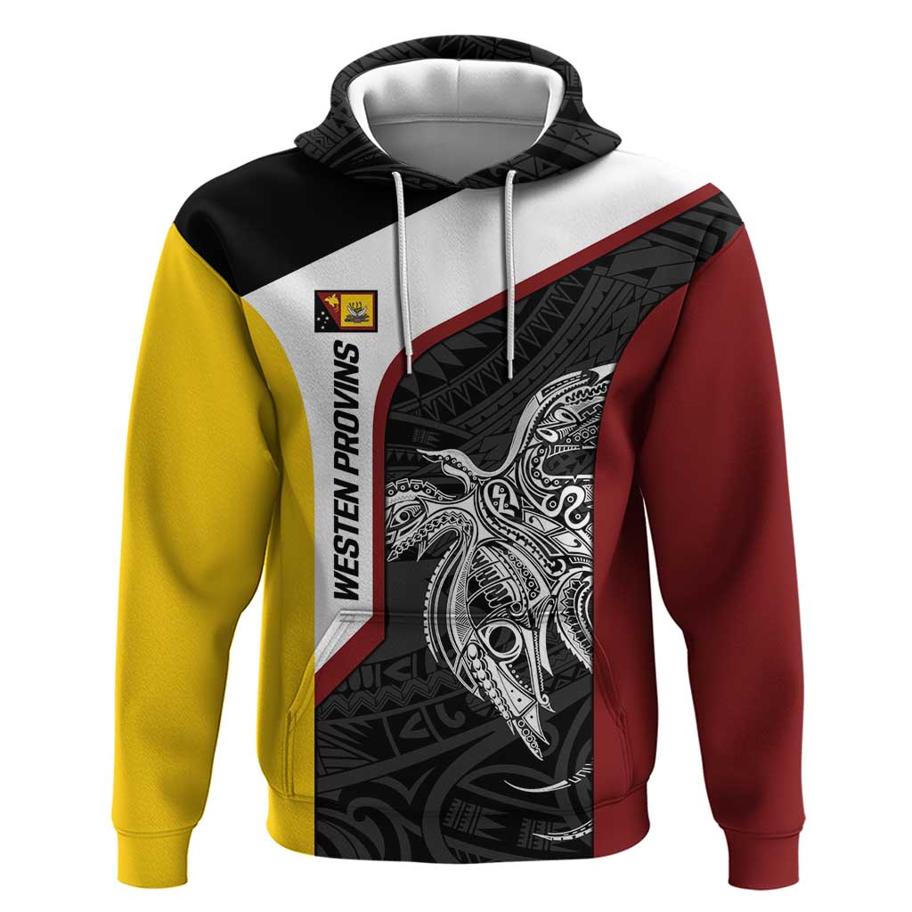 Personalised PNG Western Province Hoodie Bird of Paradise Tattoo Flag Motif - Polynesian Pride
