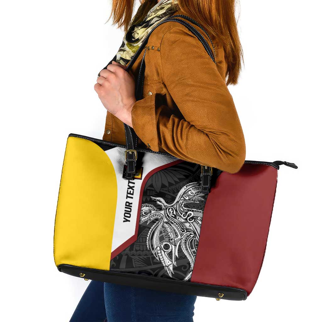 Personalised PNG Western Province Leather Tote Bag Bird of Paradise Tattoo Flag Motif - Polynesian Pride