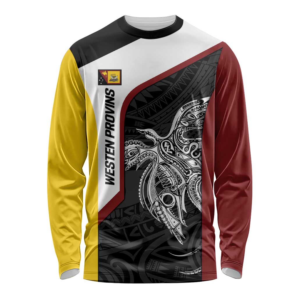 Personalised PNG Western Province Long Sleeve Shirt Bird of Paradise Tattoo Flag Motif - Polynesian Pride