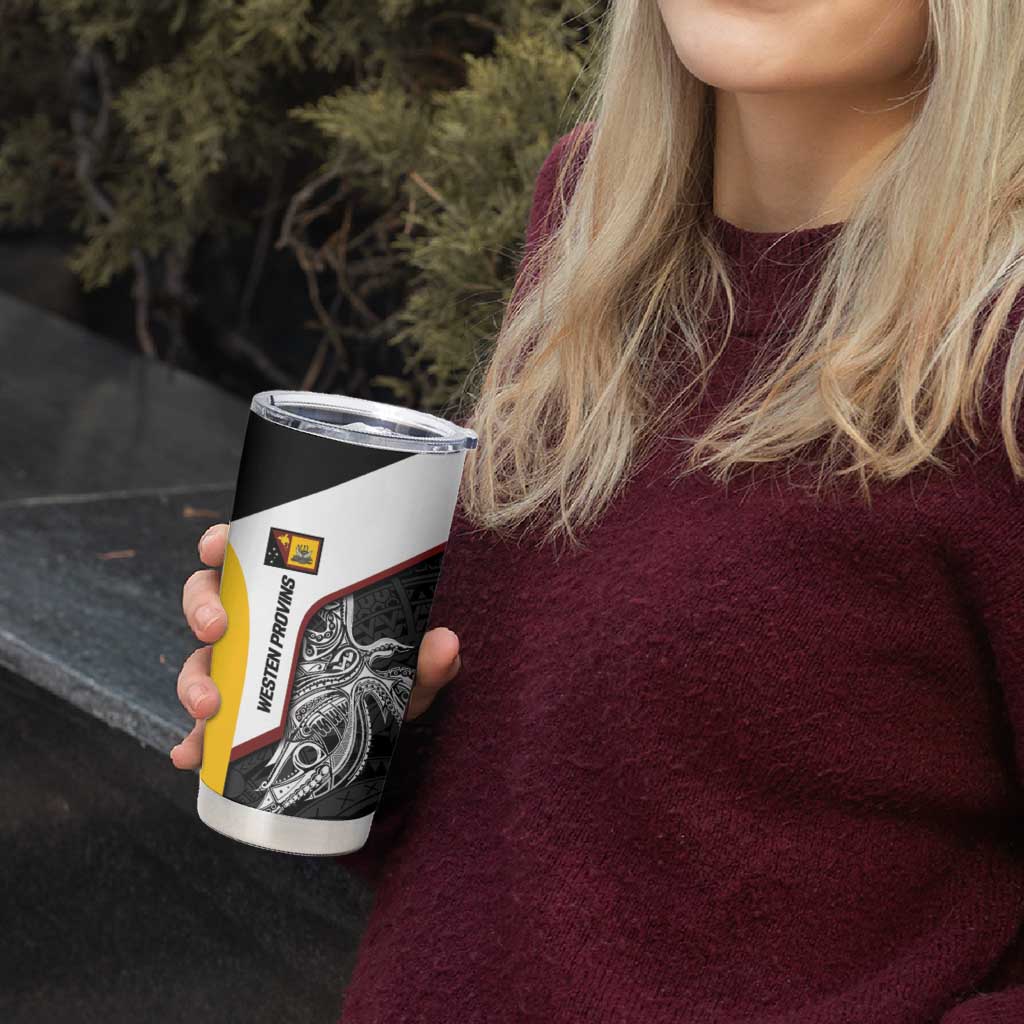 Personalised PNG Western Province Tumbler Cup Bird of Paradise Tattoo Flag Motif - Polynesian Pride