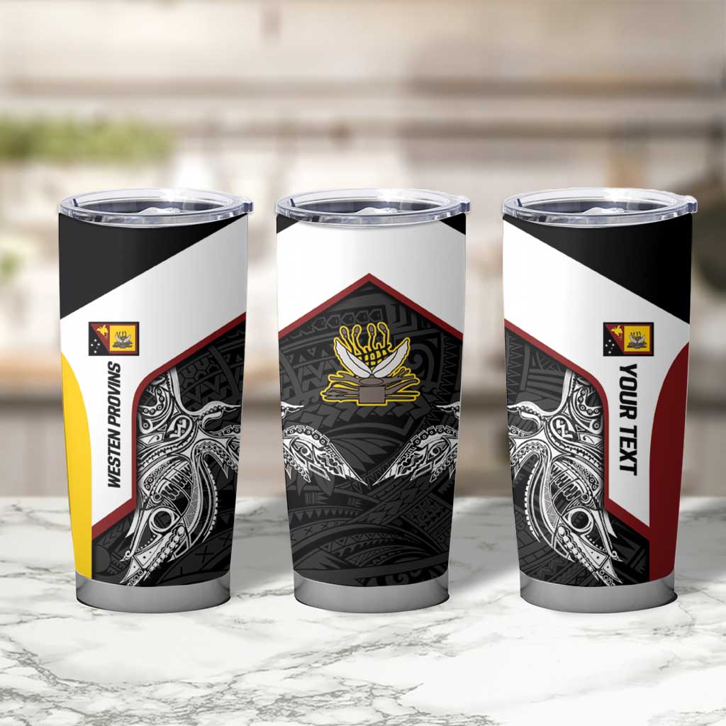 Personalised PNG Western Province Tumbler Cup Bird of Paradise Tattoo Flag Motif - Polynesian Pride