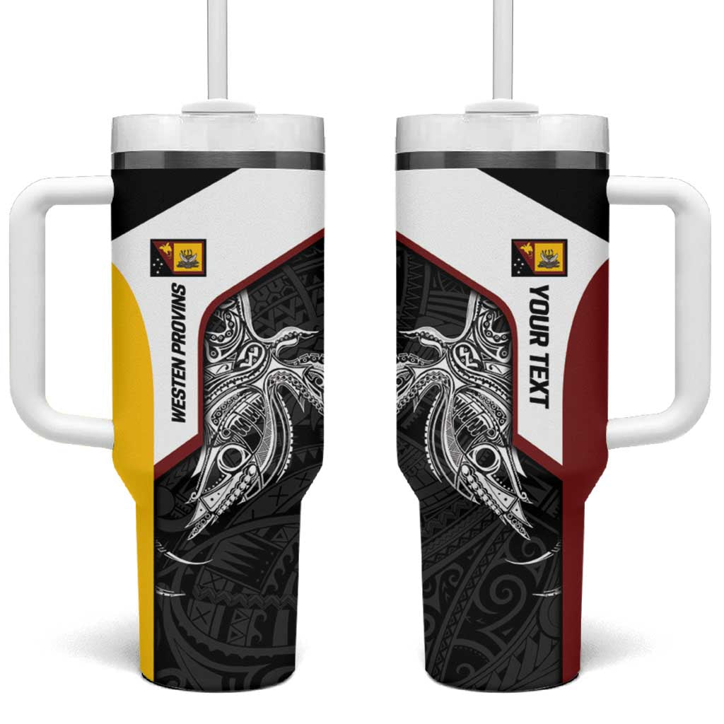 Personalised PNG Western Province Tumbler With Handle Bird of Paradise Tattoo Flag Motif - Polynesian Pride