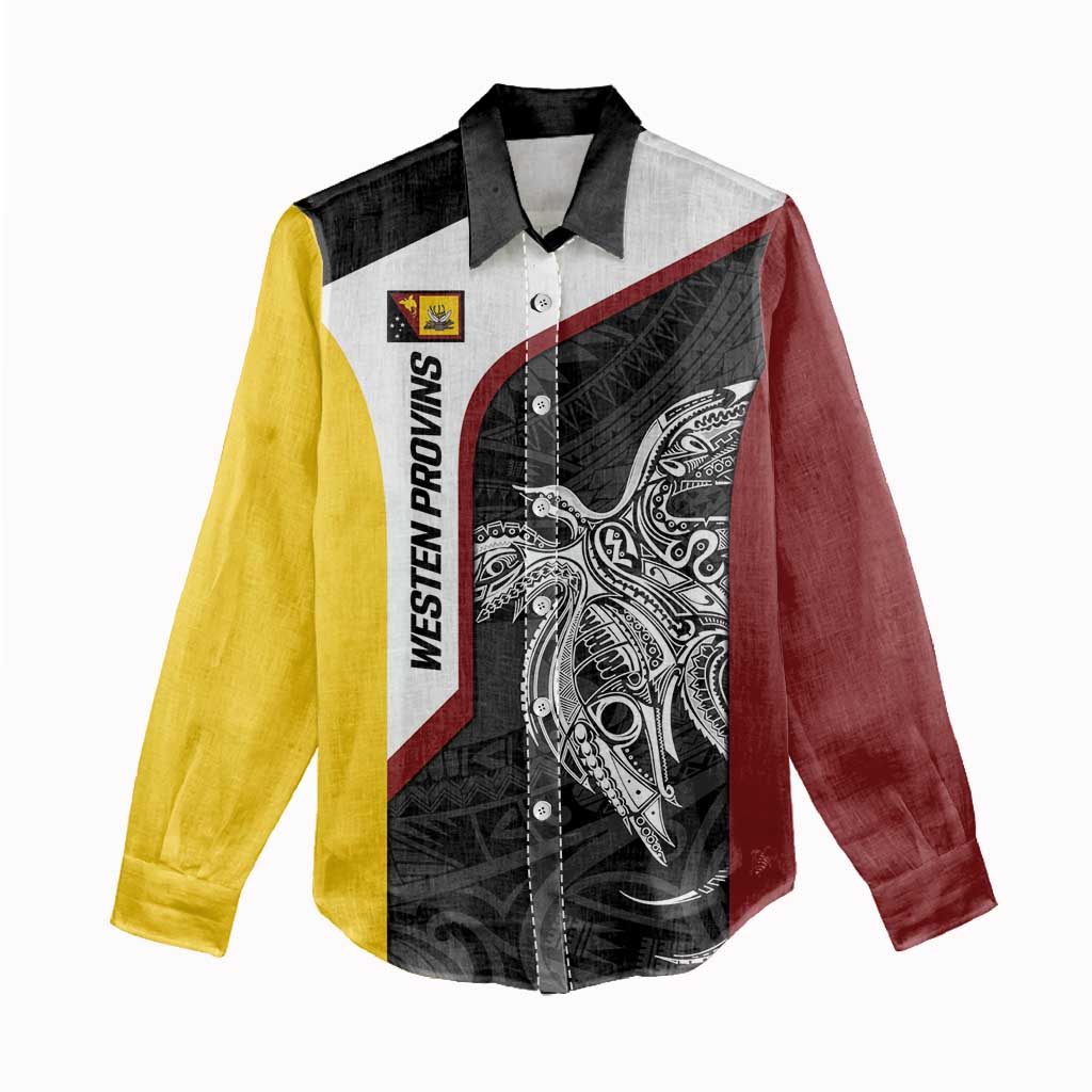 Personalised PNG Western Province Women Casual Shirt Bird of Paradise Tattoo Flag Motif - Polynesian Pride