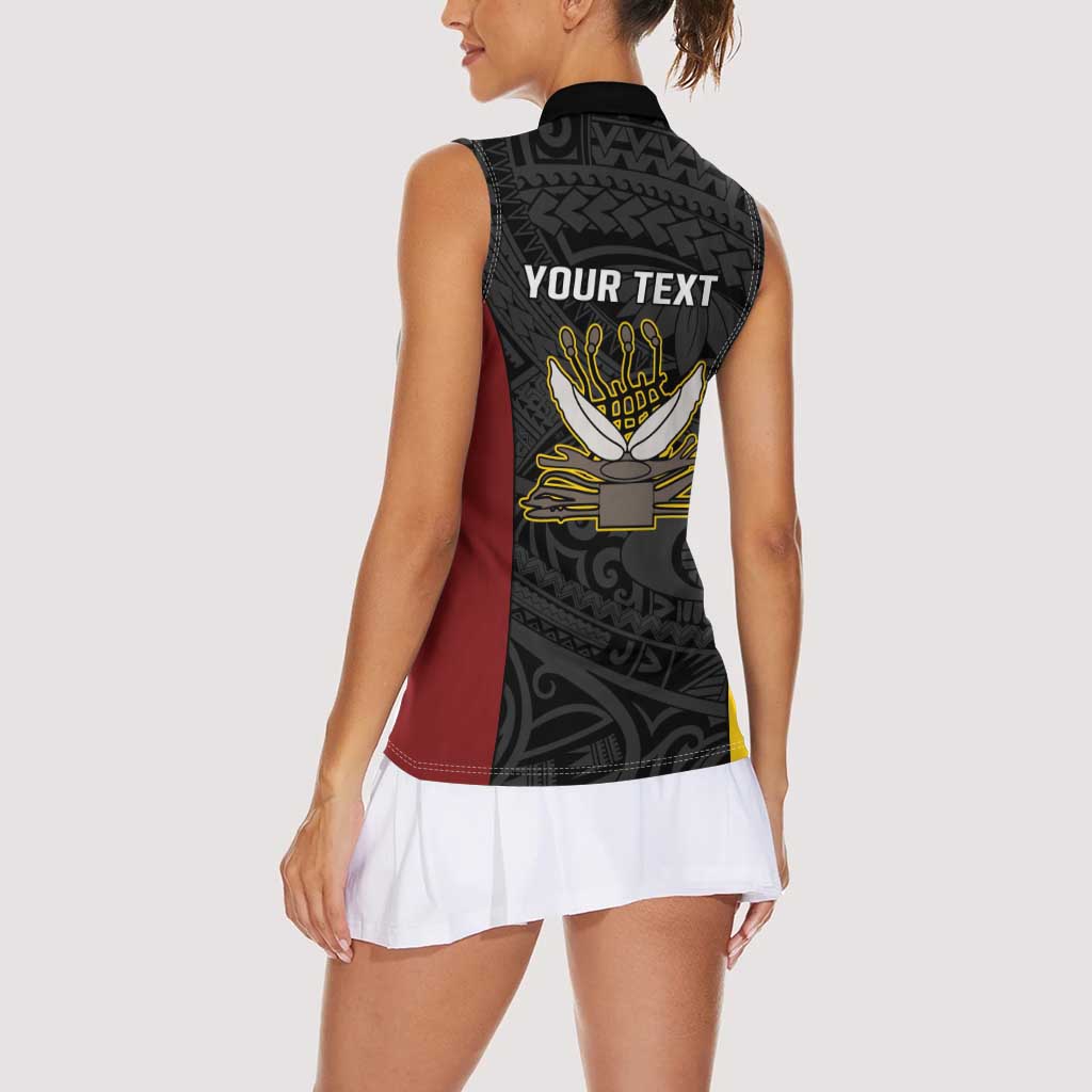 Personalised PNG Western Province Women Sleeveless Polo Shirt Bird of Paradise Tattoo Flag Motif - Polynesian Pride