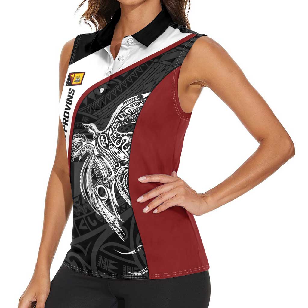 Personalised PNG Western Province Women Sleeveless Polo Shirt Bird of Paradise Tattoo Flag Motif - Polynesian Pride