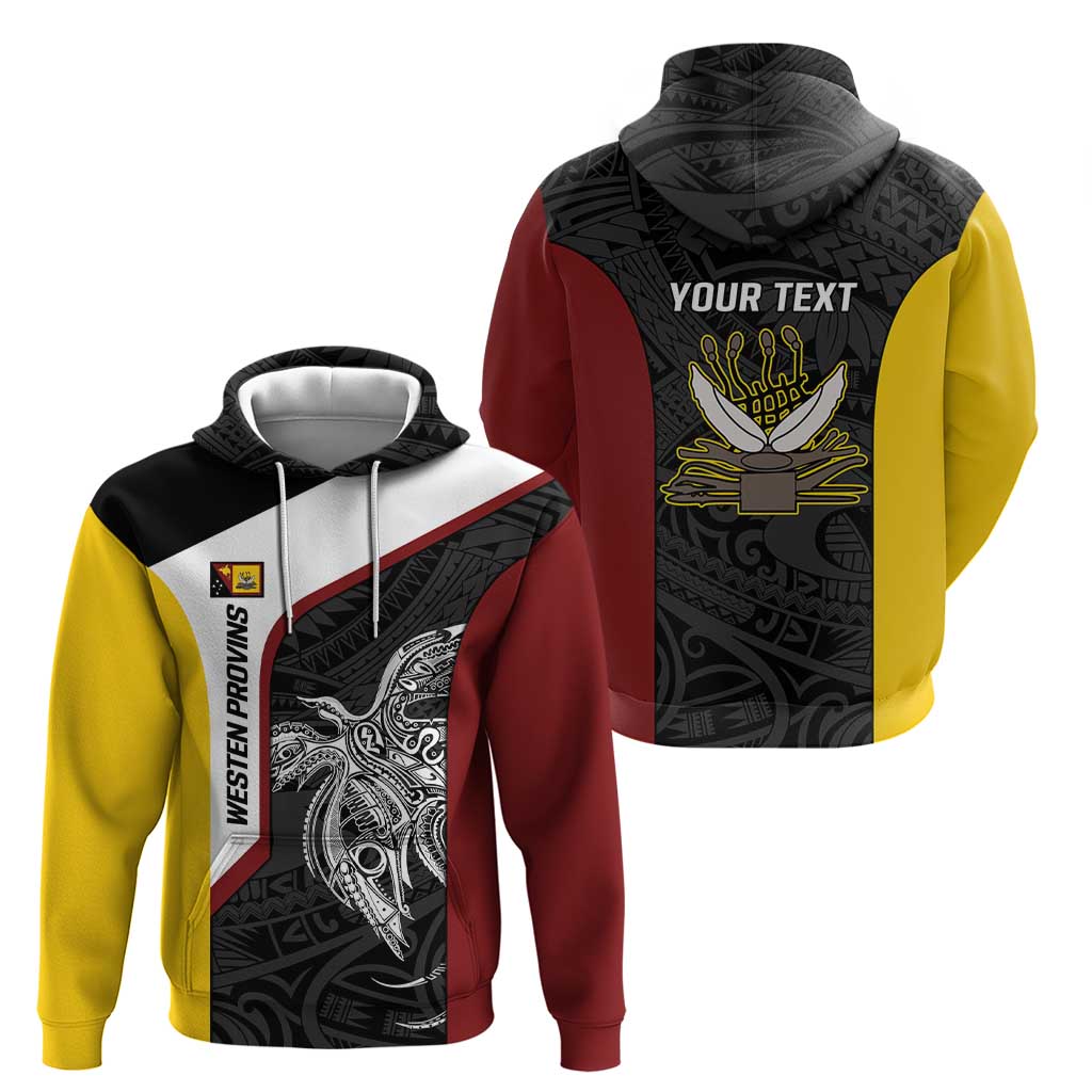 Personalised PNG Western Province Zip Hoodie Bird of Paradise Tattoo Flag Motif - Polynesian Pride
