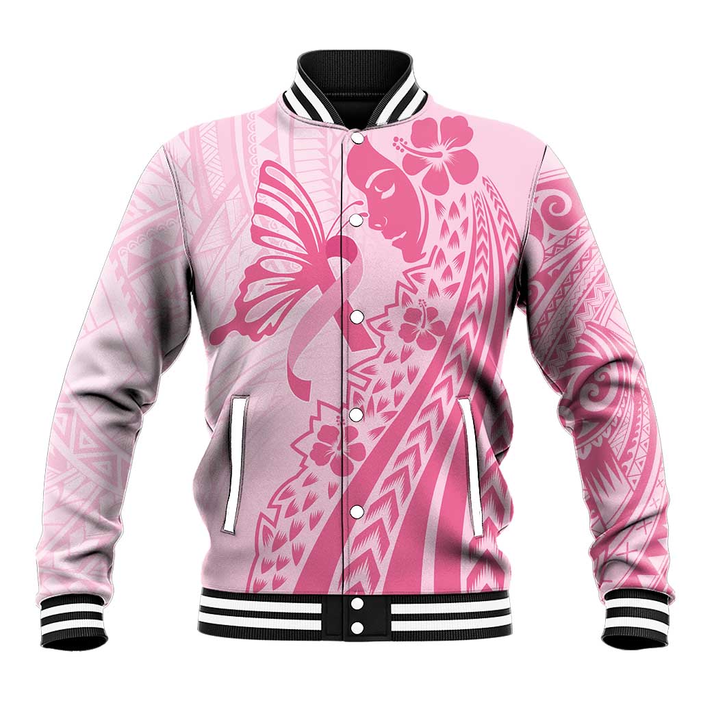 Pacific Girl and Butterfly Cancer Ribbon Personalised Baseball Jacket