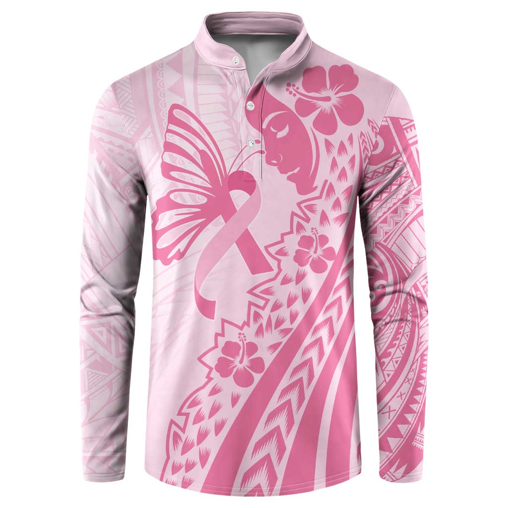 Pacific Girl and Butterfly Cancer Ribbon Personalised Button Sweatshirt LT9 Pink - Polynesian Pride