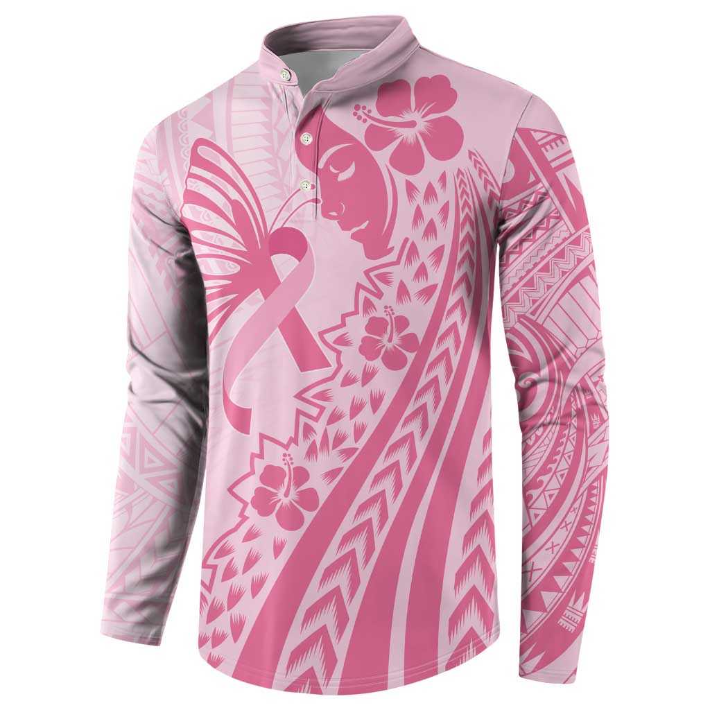 Pacific Girl and Butterfly Cancer Ribbon Personalised Button Sweatshirt LT9 - Polynesian Pride