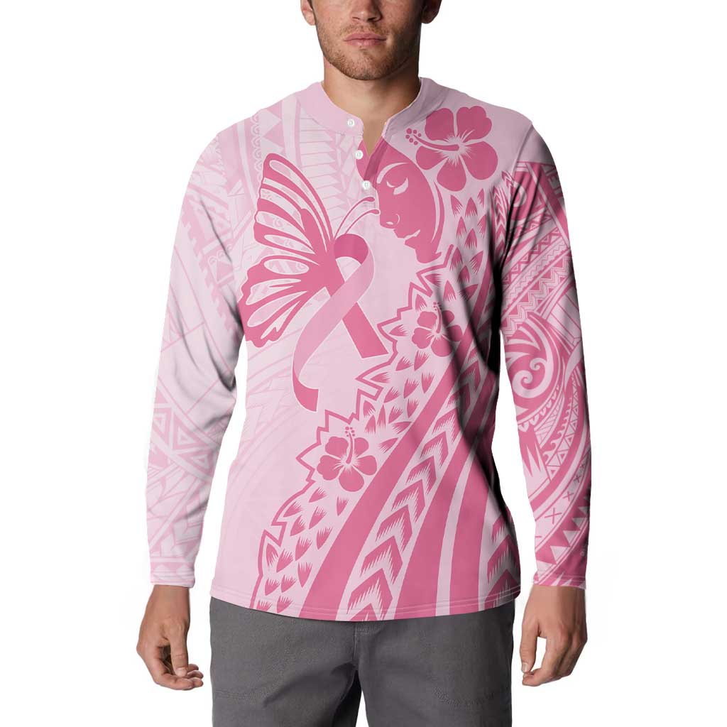 Pacific Girl and Butterfly Cancer Ribbon Personalised Button Sweatshirt LT9 - Polynesian Pride