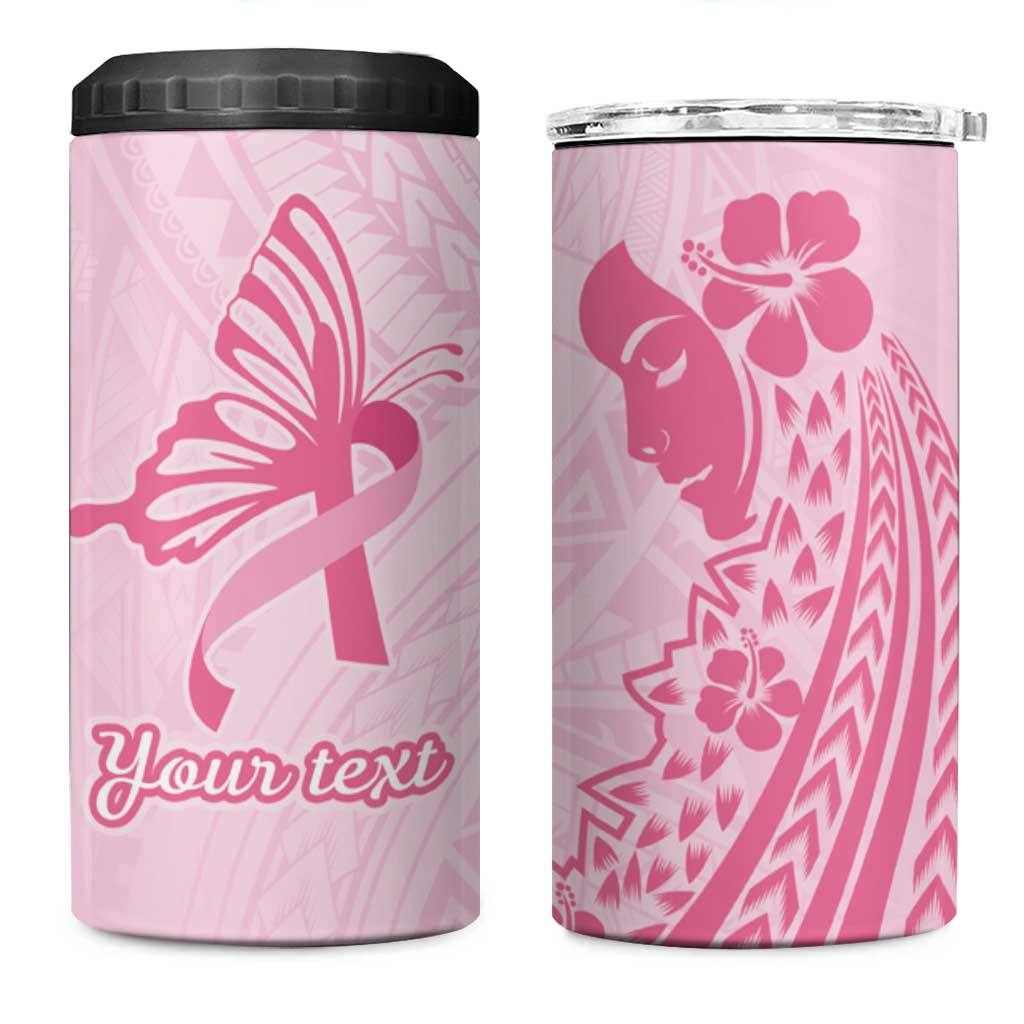 Pacific Girl and Butterfly Cancer Ribbon Personalised 4 in 1 Can Cooler Tumbler LT9 One Size: 16 oz Pink - Polynesian Pride